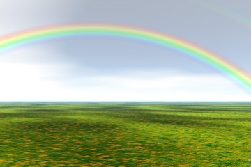 Naklejka premium grass field with rainbow