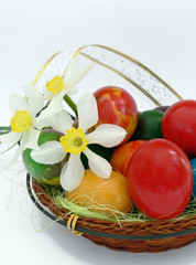 easter basket with colored eggs