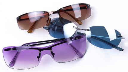 different sun glasses isolated on white