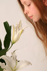 girl and lilies