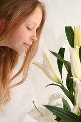 Naklejka premium girl and lilies