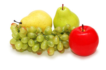 grapes, apple and pears isolated on white