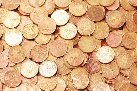 business concept - background with many golden coi
