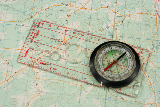 topographic map with compass