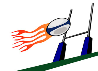 flaming rugby ball over goal post