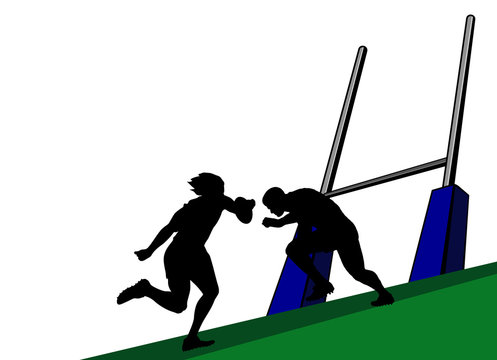 Rugby Tackle With Goal Post