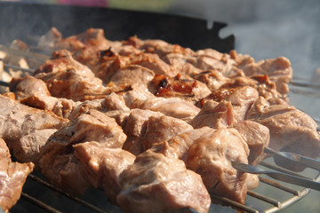 meat kebabs shashlyk on a barbecue