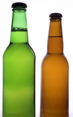 two beer bottles with no labels