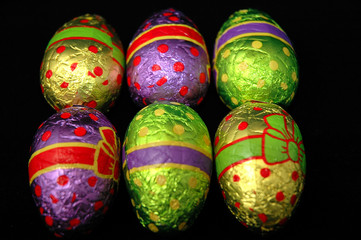 six colourful easter eggs