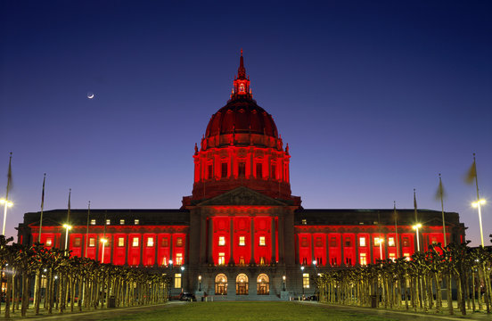 san francisco city hall in red