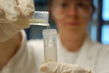 working in lab with test tubes