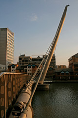 cable-stayed bridge at sunset