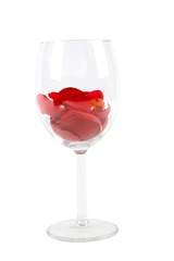 rose petals in a wine glass