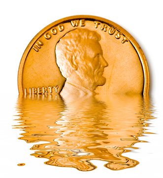 sinking one cent coin