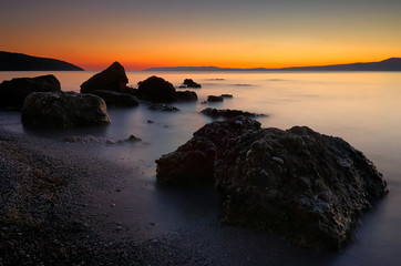 rocky beach at dusk
