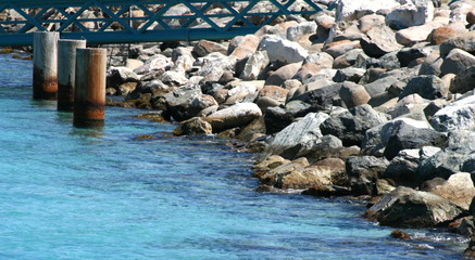blue water and rocks