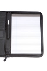  a black padfolio and letter paper