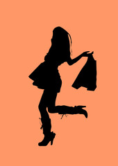 silhouette of shopping girl