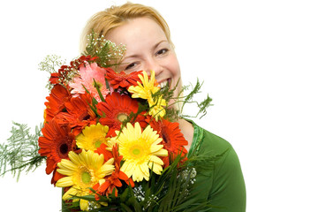 woman portrait with flower bouquet