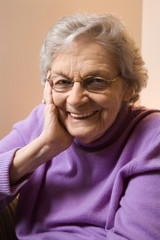 elderly caucasian woman smiling.