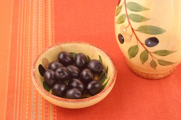 olives  and oil bottle