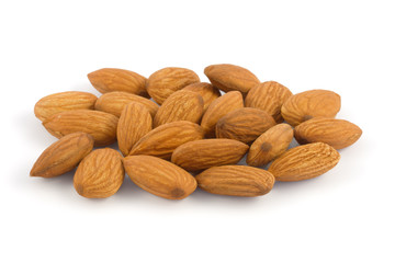 pile of almonds isolated on white background