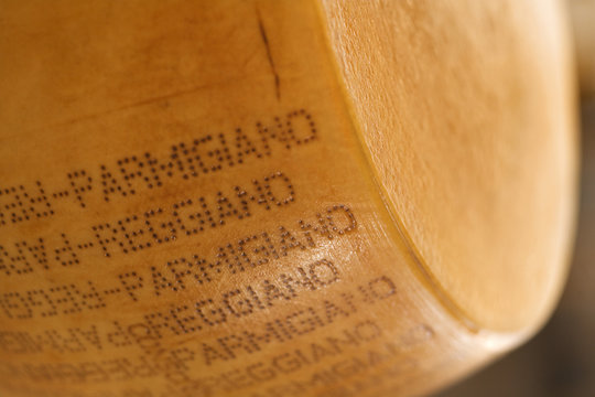 Stamped parmigiano cheese.