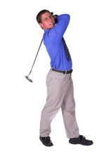 man playing golf shot with putter