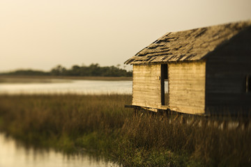 Building in marsh on Bald Head Island, North Carolina.