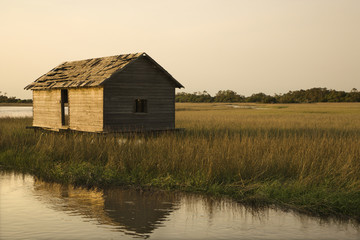 Building in marsh on Bald Head Island, North Carolina.