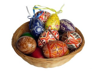 easter basket of coloured eggs
