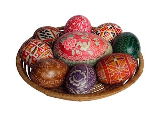 easter basket of coloured eggs with big egg