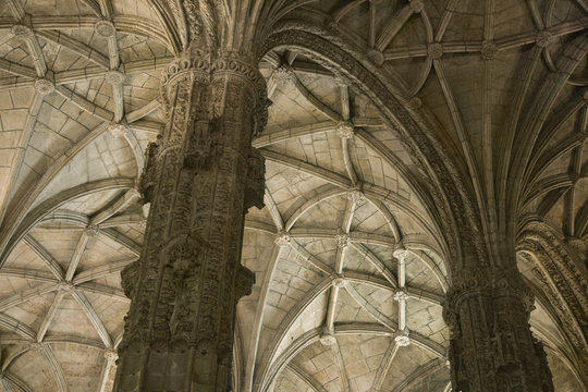 Interior of Jeronimos Monastery in Lisbon, Portugal.