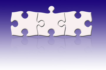 three puzzle pieces against dark blue background