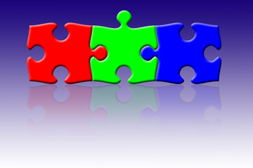 three puzzle pieces in rgb colors