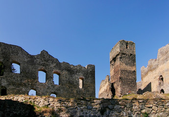 Fototapeta na wymiar ruin of medieval castle and blue sky