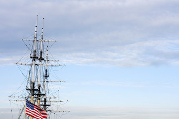 sailing ship us flag on stern mast on 4th of july