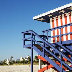 Lifeguard tower in Miami, Florida, USA.