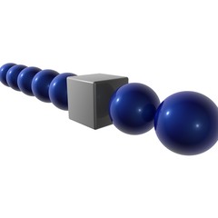 blue spheres and a grey cube