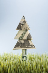 origami tree made from a twenty dollar bill.