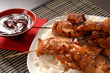 grilled chicken satay with rice