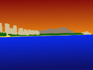 waikiki skyline at sunset