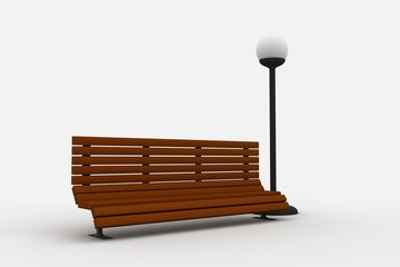 3d render of a bench and a street light