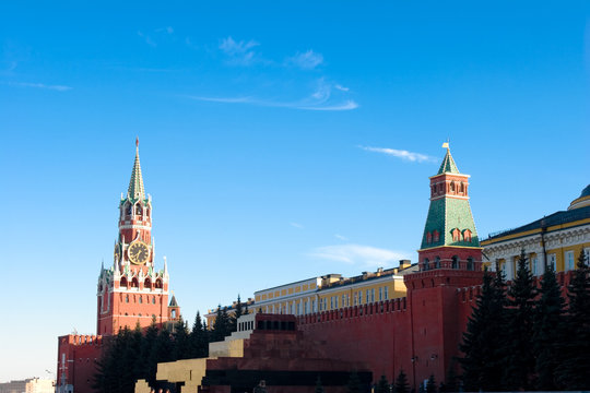 kremlin and mausoleum on red square in moscow