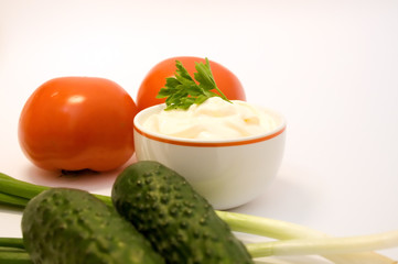 mayonnaise and fresh vegetables closeup