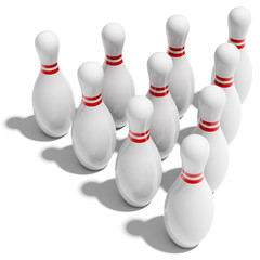 ten bowling pins in triangle