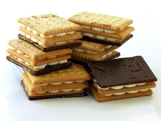 crisp-cakes with a white mass and chocolate