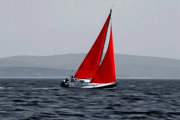 Afwasbaar Fotobehang Zeilen sailboat moving fast