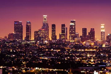Papier Peint photo Lavable Los Angeles Horizon du centre-ville de los angeles la nuit, californie