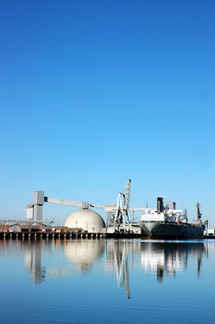 seaport ship reflection